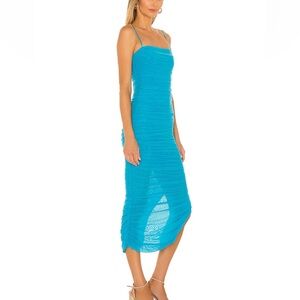 SNDYS Pink Ruched Midi Dress